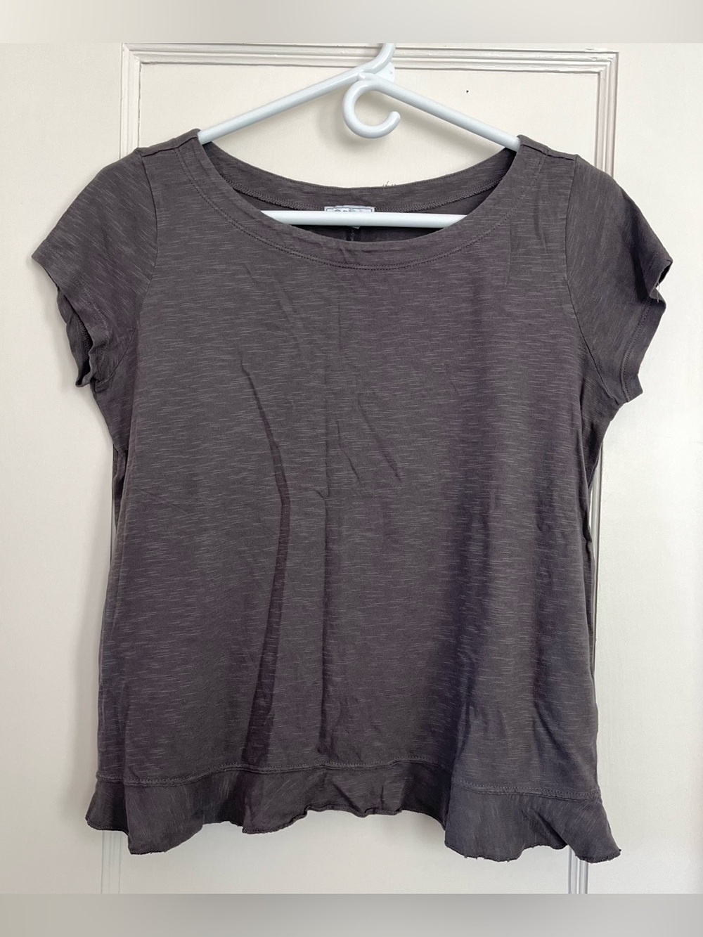 Susina Slub Peplum Short Sleeve Top Gray XS Petite